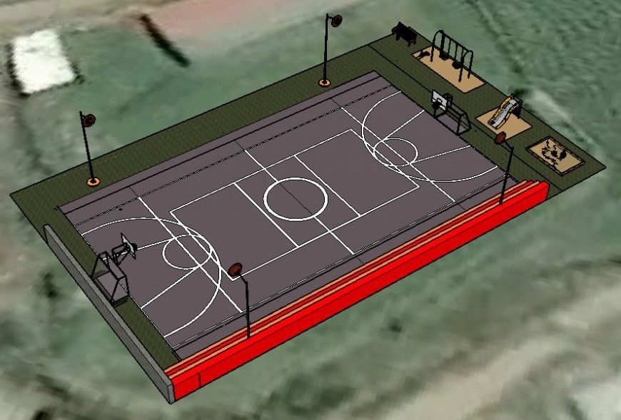 Football court ground and another garden playing equipment 3d model layout sketch-up file