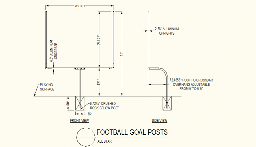 Football goal star detail elevation layout file