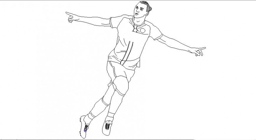 Football player block that celebrating a goal in auto cad file