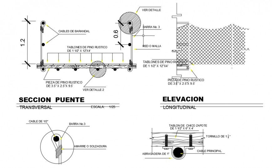 Footbridge construction details drawings 2d view dwg file