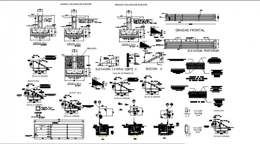 Footing and staircase RCC structure 2d view CAD construction block autocad file