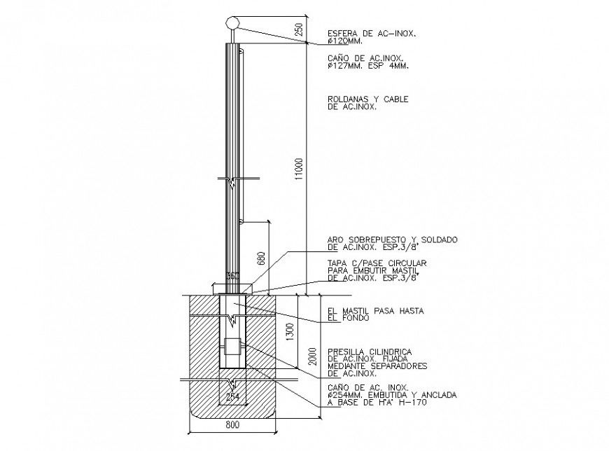 Footing constructive section with column cad drawing details dwg file
