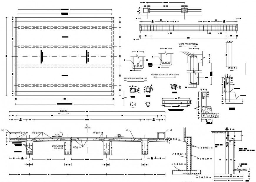 Footing structure details drawings 2d view CAD RCC construction units dwg file