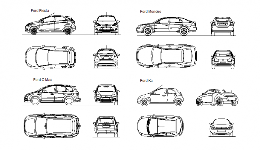 Ford car elevation detail dwg file