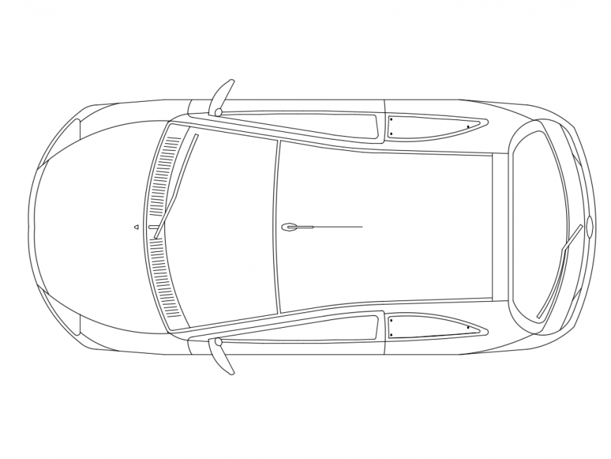 Ford family car top view elevation cad block details dwg file