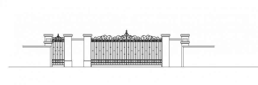 Forged iron gate main elevation cad drawing details dwg file