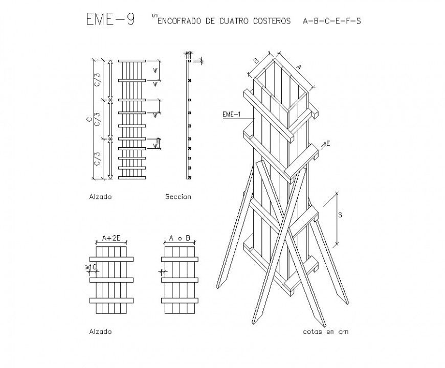 Form-work detail CAD structure blocks layout file in autocad format