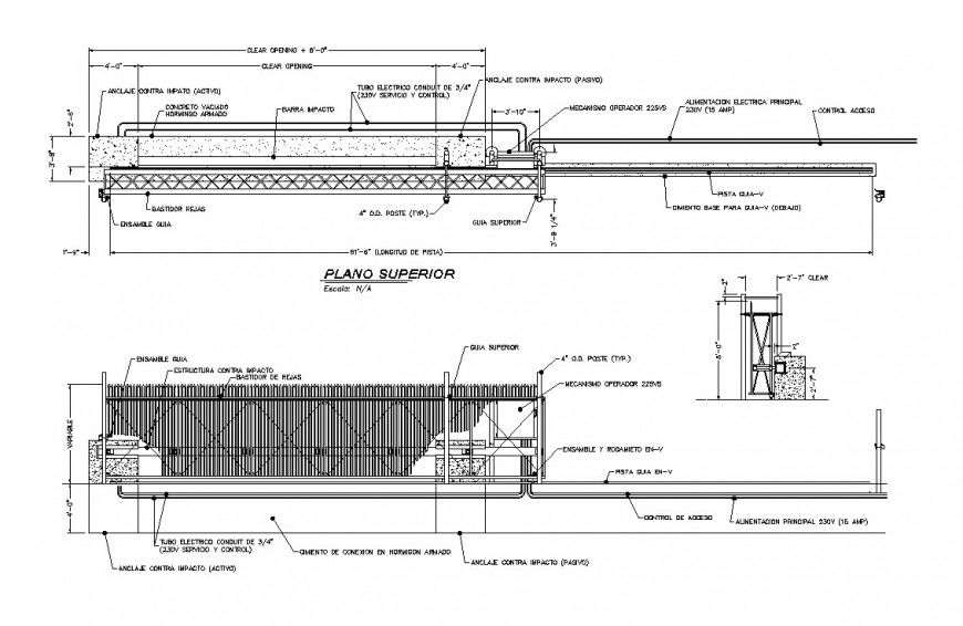 Fortified impact gate system and fence structure cad drawing details dwg file