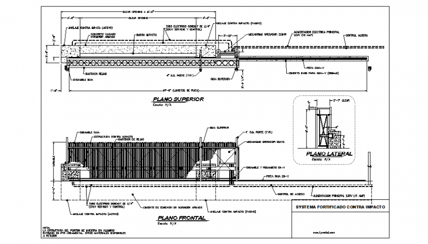 Fortified impact metallic gate system structure details dwg file