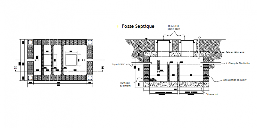 Fosse septiue biological plan and section detail dwg file