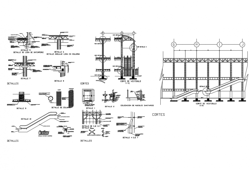 Foundation, stairways and constructive structure details of corporate office dwg fie