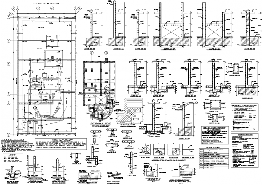 Foundation and column detail drawing of building in dwg file.