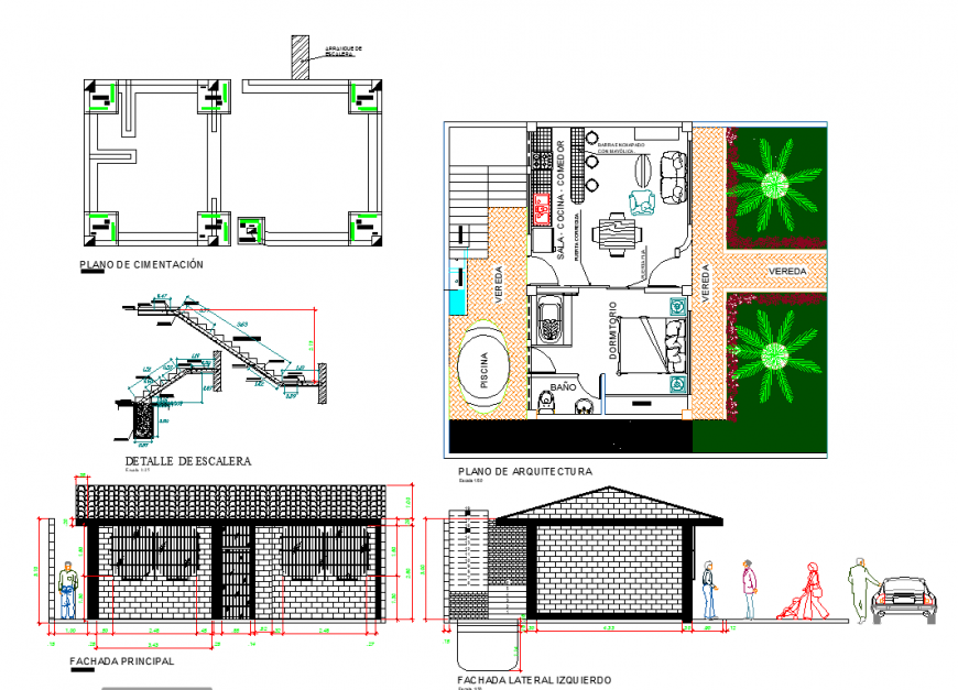 Foundation and stair section planning detail dwg file