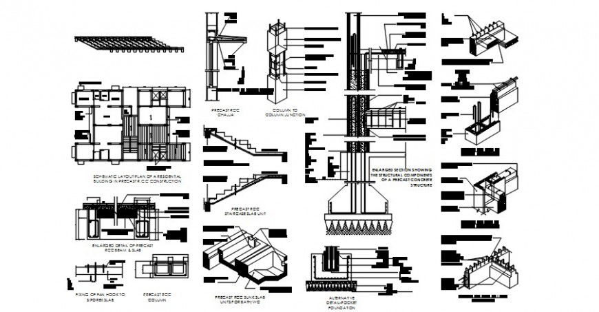 Foundation and staircase 2d CAD construction blocks dwg file