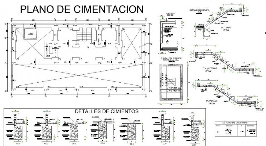 Foundation and staircase drawing of building in dwg file.