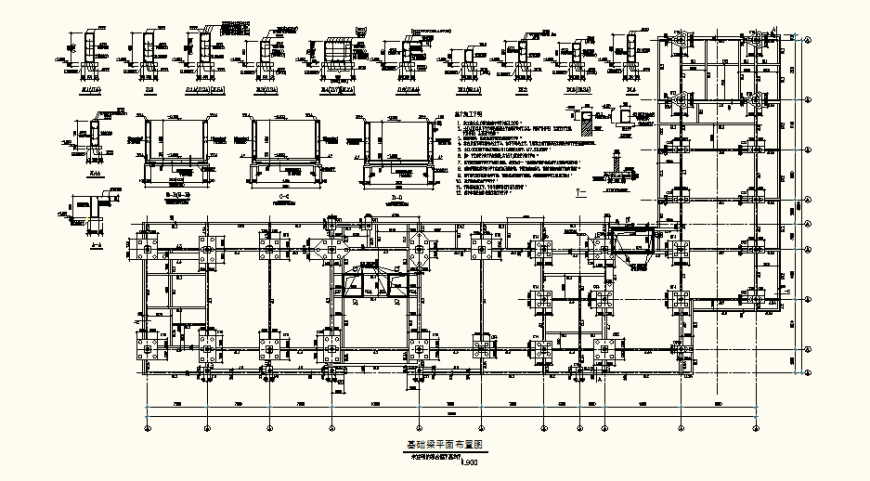 Foundation column detail elevation and plan autocad file