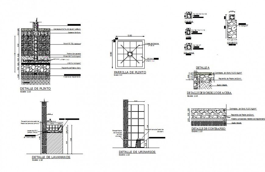 Foundation detail 2d view CAD structural block layout file in autocad format
