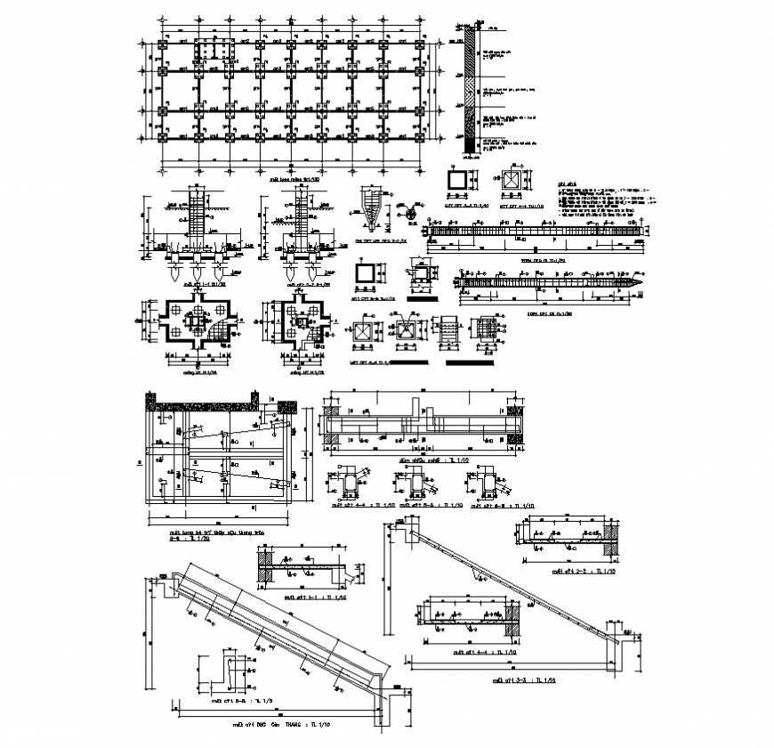 Foundation detail of a structure 2d view layout file in dwg format