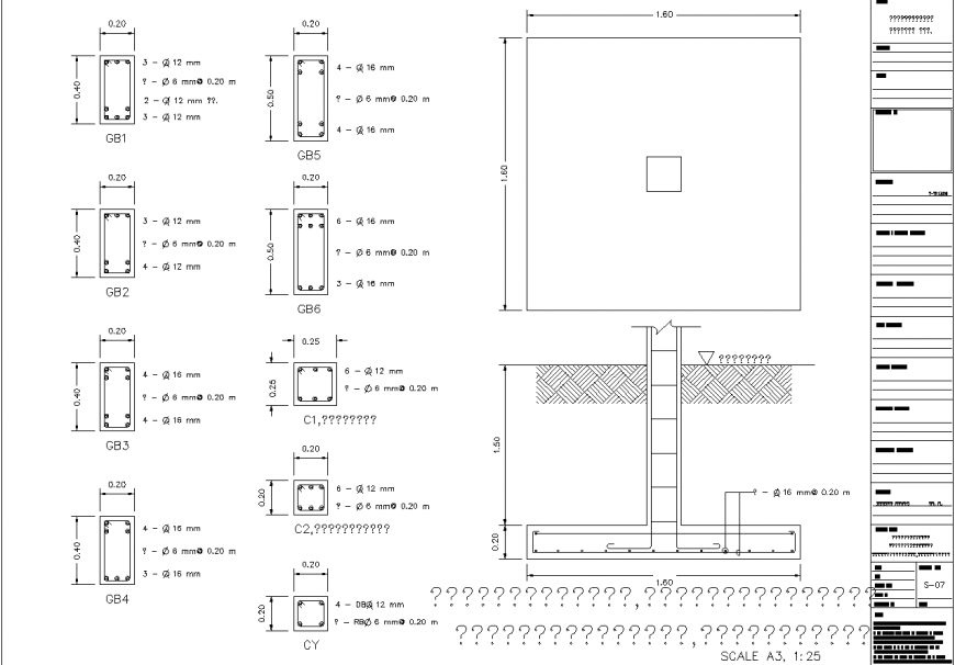 Foundation detail of column in dwg file.