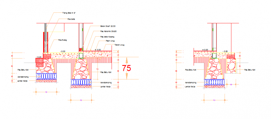 Foundation detailing of Teachers school house design drawing