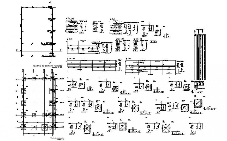 Foundation details 2d view drawing structural unit in autocad