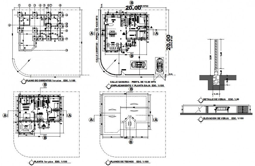 Foundation details and house plan 2d view autocad software file