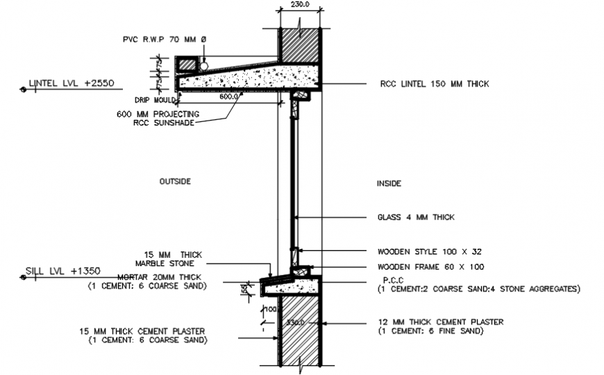 Foundation drain constructive structure with footings drawing details dwg file