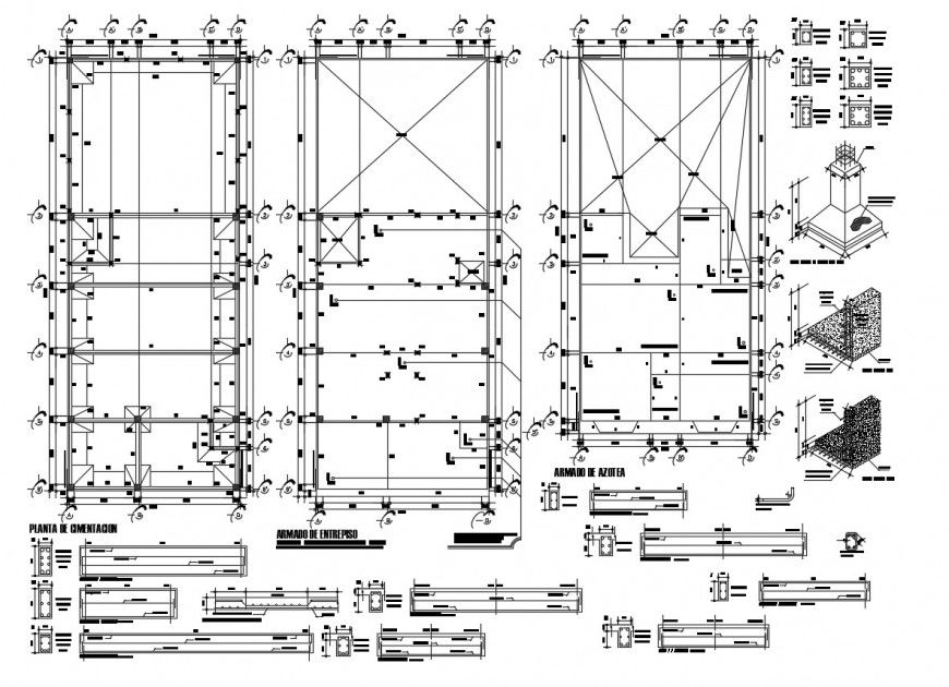 Foundation floor plan structure details of residential house dwg file