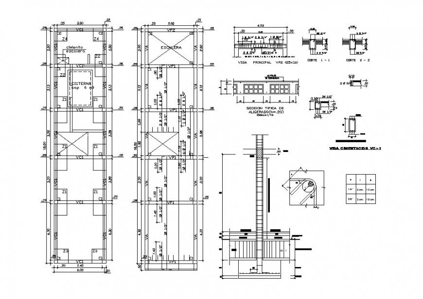 Foundation floors with beam and column of house floors cad structure details dwg file