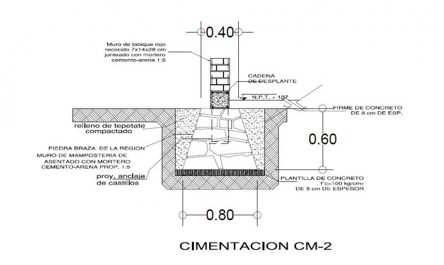 Foundation footing constructive structure cad drawing details dwg file