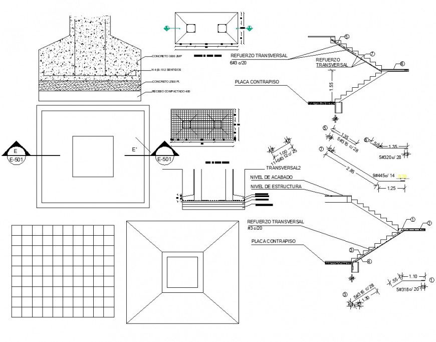 Foundation footing detail construction block drawing in autocad