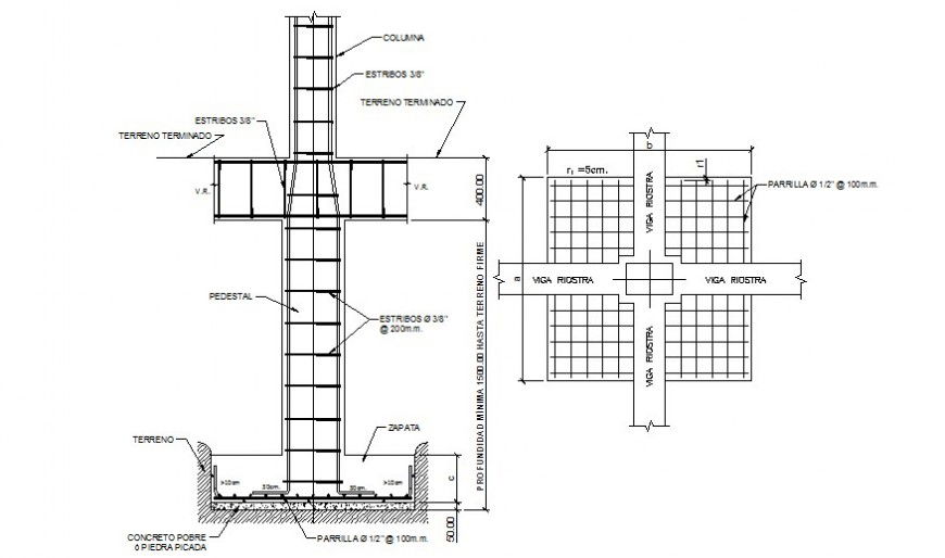 Foundation footing structure drawings 2d view autocad file