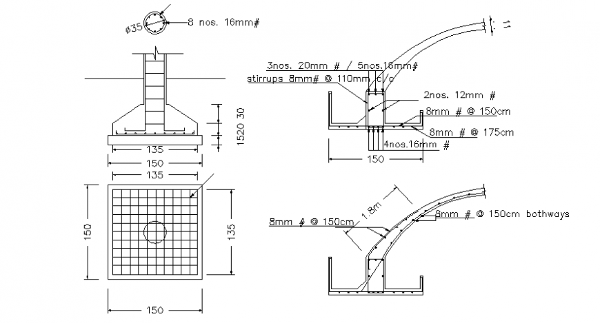 Foundation footing structure drawings 2d view autocad software file