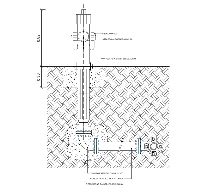 Foundation of pipe with hydrant intaglio design dwg file