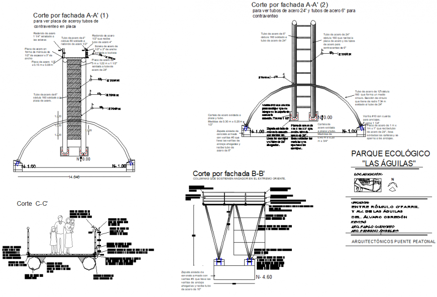 Foundation Pedestrian bridge structural drawings autocad file