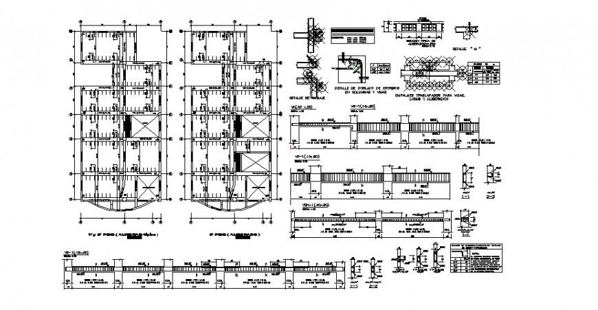 Foundation plan, beam structure and construction cad drawing details dwg file