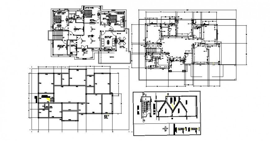 Foundation plan, ceiling plan, cover plan and construction cad drawing details dwg file