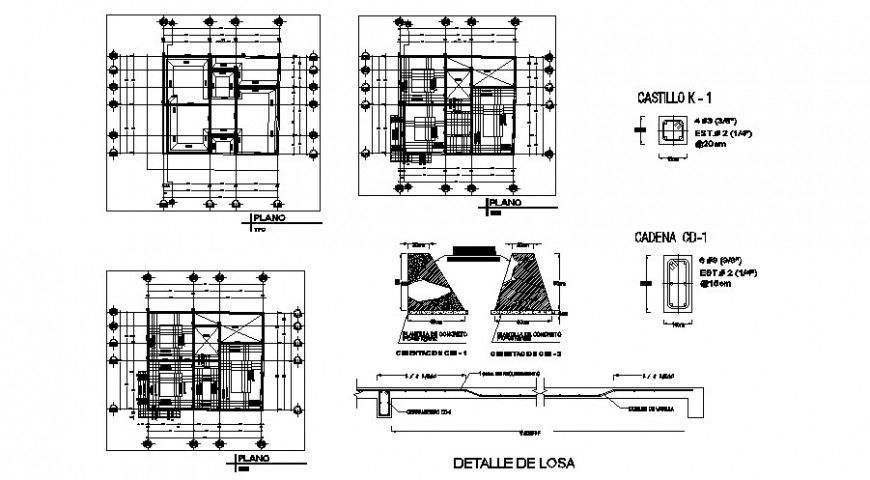 Foundation plan, concrete plan, column and constructive structure cad drawing details dwg file