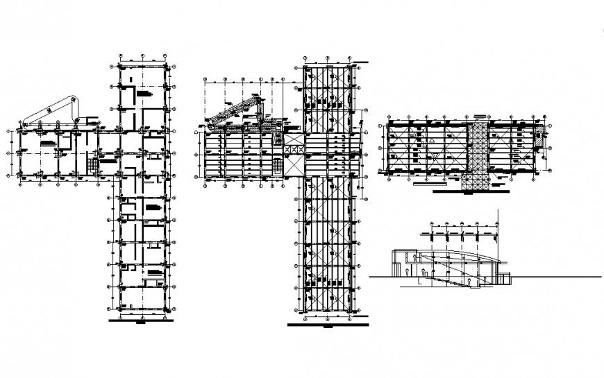 Foundation plan, construction section and structure details of hospital building dwg file