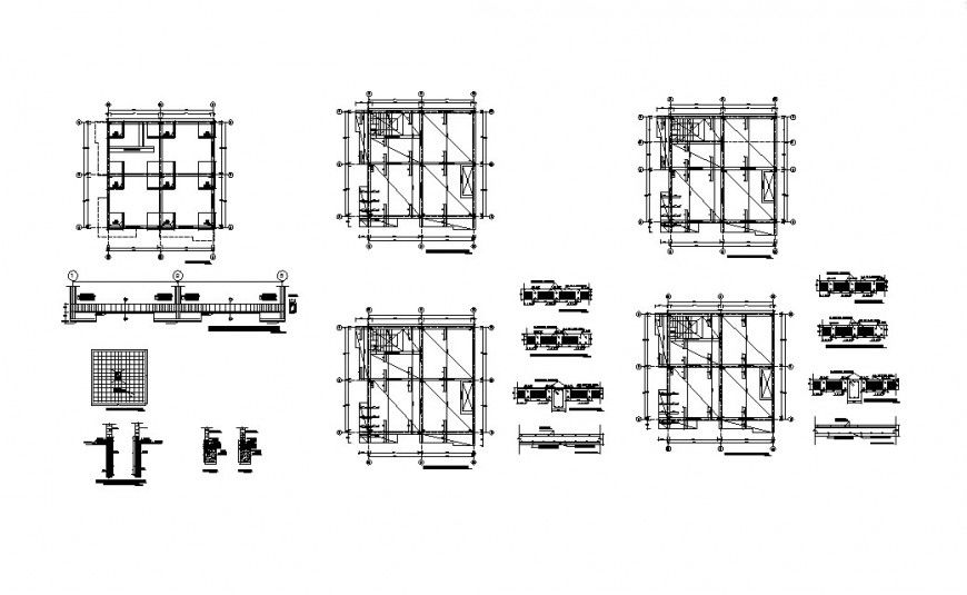 Foundation plan, cover plan and beam constructive structure details dwg file
