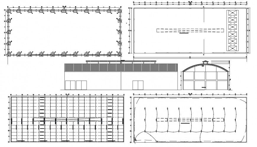 Foundation plan, cover plan and electric installation structure for warehouse dwg file