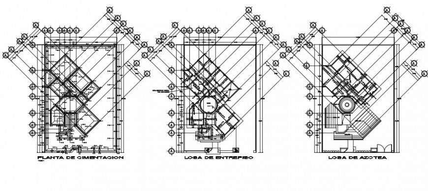 Foundation plan, cover plan and structure details for house dwg file