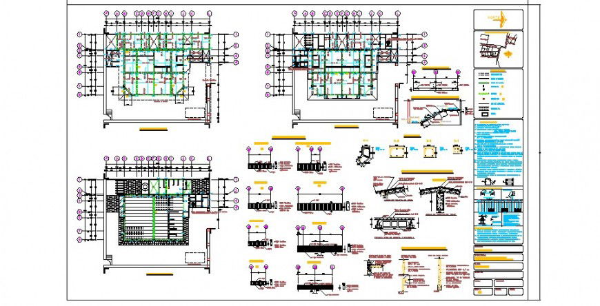 Foundation plan, cover plan and structure details of apartment building dwg file