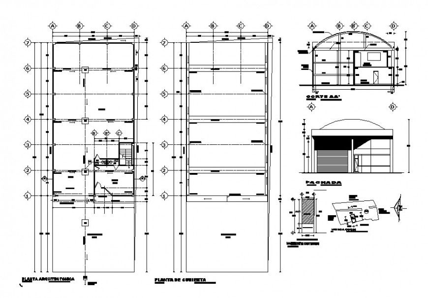 Foundation plan, cover plan and structure details of building dwg file