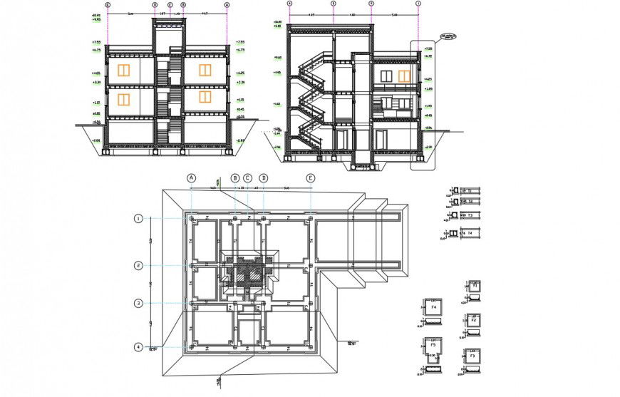 Foundation plan, elevation and section autocad file