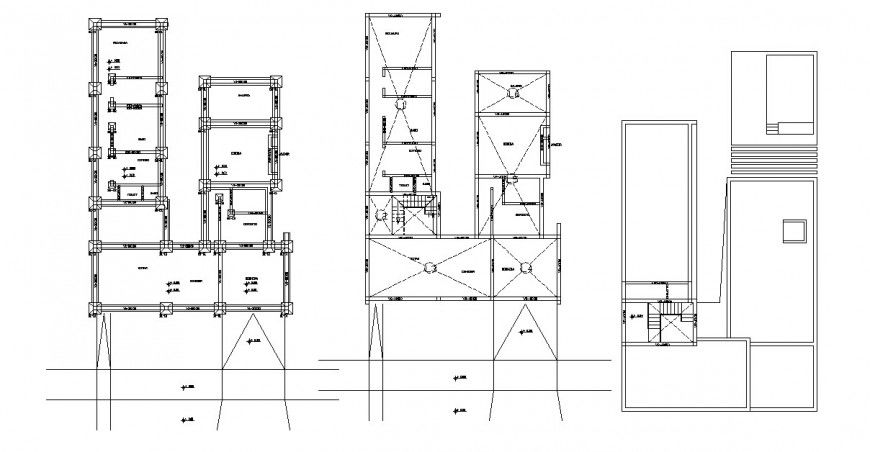 Foundation plan, framing plan and cover plan details of house dwg file