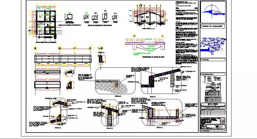 Foundation plan, roof construction and structure details of hospital dwg file