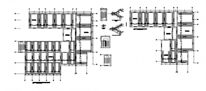 Foundation plan, staircase and structure details of medical center dwg file