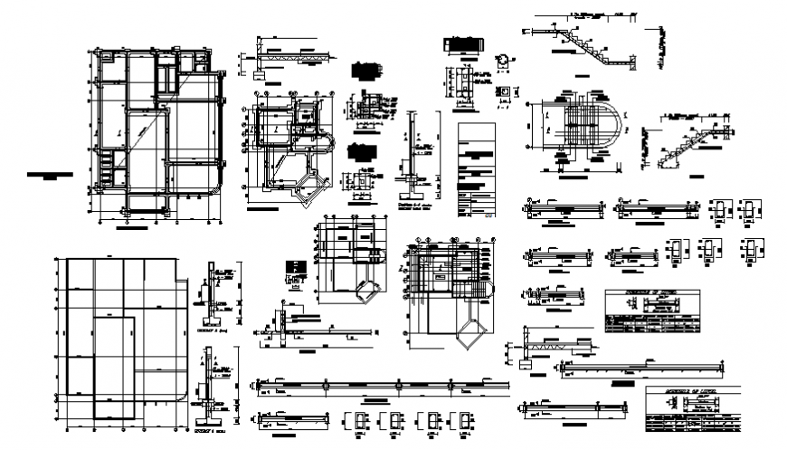 Foundation plan, staircases and several constructive structure of building cad drawing details dwg file