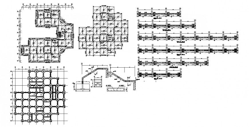 Foundation plan, structure, beam schedule, staircase and constructive structure cad drawing details dwg file